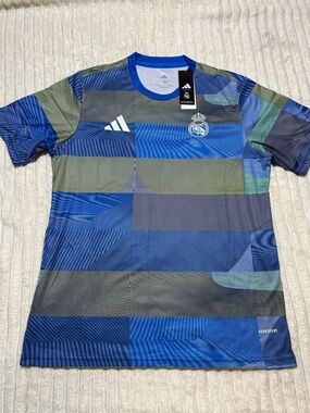 adidas Blue and Green Real Madrid Graphic Training Jersey